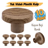 Tek Vidalı (10 Adet) İç Bükey Plastik Düğme Kulp Kayın Bej Renk Mobilya Dolap Çekmece Kulpu Kulbu thumbnail 2