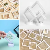 BUFFER® 9x9 cm Standlı 3D Takı Ziynet Hatıra Koleksiyon Saklama Kutusu Şeffaf Film Çerçevesi - 3