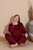 Boyraz Kadın KIŞLIK Fransız Kadife Büyük Beden Bisiklet Yaka Uzun Kol Pijama Takımı 03148 - 1 Adet  Bordo 3XL thumbnail 1