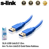 S-LINK SLX-U38 Usb 3.0 (1.5 Metre) USB TO USB Gold Kablo - 1