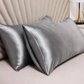 Antibakteriyel Terletmeyen İpek Saten Yastık Kılıfı 2'li 50x70 Gri - 6