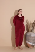 Boyraz Kadın KIŞLIK Fransız Kadife Büyük Beden Bisiklet Yaka Uzun Kol Pijama Takımı 03148 - 1 Adet  Bordo 5XL thumbnail 5