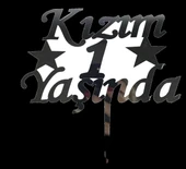 Kızım 1 Yaşında İlk Yaş Doğum Günü Partisi Pleksi Pasta Süsü Gümüş Renk thumbnail 2