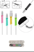 BUFFER® 4lü Apple, Android Şaj Kablosu Koruyucu Silikon Spiral Yay Aparat - 6