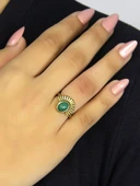 Doğal Taş Yeşil Akik Doğal Taşlı Antik Model Kadın Ayarlanabillir Yüzük euy82ya thumbnail 1