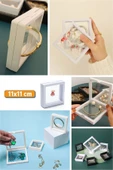 BUFFER® 11x11cm Standlı 3D Takı Ziynet Hatıra Koleksiyon Saklama Kutusu Şeffaf Film Çerçevesi - 6