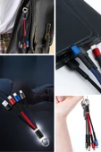 BUFFER® Işıklı Anahtarlık Model 3 in 1 USB Çıkışlı MİKRO,TYPE-C ve İphone Uyumlu Şarj Kablosu - 6