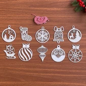 BUFFER® 10 Parça Kırmızı Beyaz İpli Karışık Model Ahşap Yılbaşı Ağaç Süsü - 1