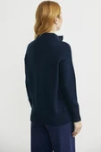 Dik Yaka Düğme Detaylı Yünlü Triko Kazak - Lacivert thumbnail 6