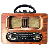 BUFFER® Büyük Boy Retro, Nostaljik, Ahşap Tasarım Bluetooth Hoparlörlü, Şarjlı, Taşınabilir FM/AM Destekli Radyo NS-6635 - 3
