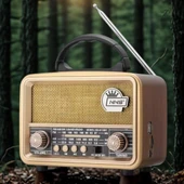 BUFFER® Orta Boy Retro, Nostaljik, Ahşap Tasarım Bluetooth Hoparlörlü, Şarjlı, Taşınabilir FM/AM Destekli Radyo NS-8110 - 3