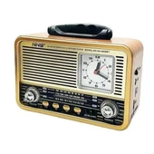 BUFFER® Orta Boy Saat Göstergeli Retro Ahşap Tasarım Bluetooth Hoparlörlü Radyo – FM/AM Destekli, Şarjlı ve Taşınabilir Radyo NS-8898 - 1