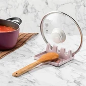 BUFFER® Tencere Kapak Tutuculu Kaşıklıklı Tencere Kapak Standı Pratik Kaşık Kepçe Altlık Düzenleyici - 4