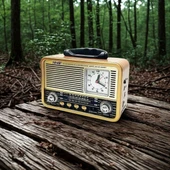 BUFFER® Orta Boy Saat Göstergeli Retro Ahşap Tasarım Bluetooth Hoparlörlü Radyo – FM/AM Destekli, Şarjlı ve Taşınabilir Radyo NS-8898 - 2