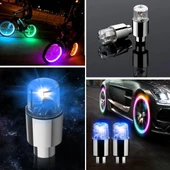 BUFFER® Araç ve Bisiklet İçin 2’li Mavi LED Hava Valfi Işık Kapakları–Gece Parlayan Lastik Lambası Sibop Kapağı - 2
