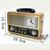 BUFFER® Orta Boy Saat Göstergeli Retro Ahşap Tasarım Bluetooth Hoparlörlü Radyo – FM/AM Destekli, Şarjlı ve Taşınabilir Radyo NS-8898 - 3