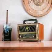 BUFFER® Büyük Boy Telefon Tutma Saplı Retro Ahşap Tasarım Bluetooth Hoparlörlü Radyo – FM/AM Destekli, Şarjlı ve Taşınabilir Radyo NS-8077 - 5