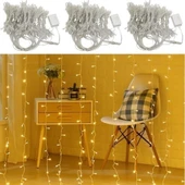 BUFFER® 8 Fonksiyonlu 200 Led 10 Saçak Şerit Led 2x2 Perde İp Led (Gün Işığı) - 8