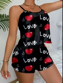 Ask Temalı Kalp Desenli Saten Şortlu Gecelik thumbnail 1