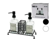 3 PCS METAL STANDLI - CAM SIVI SABUNLUK SETİ SÜNGERLİK (5250) - 1