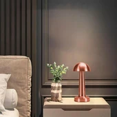 BUFFER® Mantar Model Bronz Renk Şarjlı Dokunmatik 3 Renkli LED Masa Lambası - 1