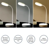 BUFFER® Yuvarlak USBli Dokunmatik 3 Kademeli 360 Derece  Özel Göz Korumalı Led Lityum Masa Lambası - 7