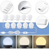 BUFFER® Nostalji Hollywood Tarzı 10lu Makyaj Masası Aynası Beyaz Led Işıklı Lamba USB - 5