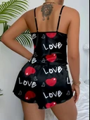 Ask Temalı Kalp Desenli Saten Şortlu Gecelik thumbnail 2