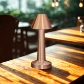 BUFFER® Çatı Model Bronz Renk Şarjlı Dokunmatik 3 Renkli LED Masa Lambası - 1