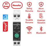 Tongou Akıllı Voltaj ve Akım Koruma Rölesi - Sıcaklık Korumalı -WiFi Özellikli Çift Kutuplu Monofaz thumbnail 1