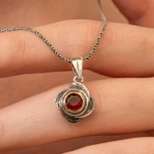 Gümüş Kırmızı Taşlı Gül Model Kadın Kolye SL12658 thumbnail 5