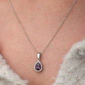 Gümüş Damla Mor Taşlı Kadın Kolye SL12653 thumbnail 3
