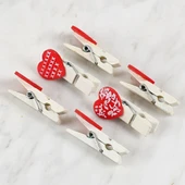 Loren Dekoratif Kırmızı Kalp Desenli Mandal 6'lı thumbnail 3