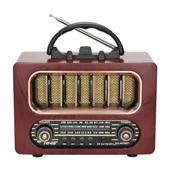 Orta Boy Retro Ahşap Tasarım Bluetooth Hoparlörlü Radyo – FM/AM Destekli, Şarjlı ve Taşınabiliri Radyo NS-6636 (5250) - 1