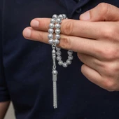 Gümüş Yuvarlak Çizgili Erkek Tesbih  SL12631 thumbnail 2