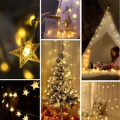 BUFFER® 20 Adet Mini Yıldız Led 5 Metre Günışığı Rengi Dekoratif Led - 4