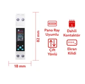 Tongou Ekranlı Akıllı Voltaj ve Akım Koruma Rölesi - Sıcaklık WiFi Özellikli Çift Kutuplu Monofaz thumbnail 3