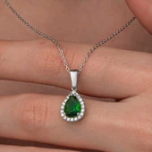 Gümüş Damla Zümrüt Taşlı Kadın Kolye SL12652 thumbnail 7