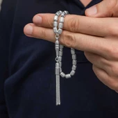 Gümüş Kapsül Kesim Çizgili Erkek Tesbih SL12614 thumbnail 1