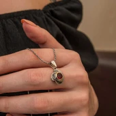 Gümüş Kırmızı Taşlı Gül Model Kadın Kolye SL12658 thumbnail 2