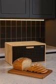 Lux Siyah Bambu Kapaklı Ekmek Kutusu & Ekmek Sepeti thumbnail 2