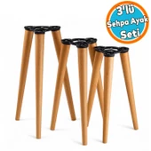 Boyalı Doğal Ahşap Sehpa Ayak Takımı 3'lü Set Silindir Mobilya Ayağı Aksesuar Ayakları Kahverengi thumbnail 1