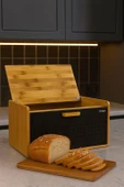 Lux Siyah Bambu Kapaklı Ekmek Kutusu & Ekmek Sepeti thumbnail 3