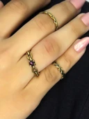 Doğal Taşlı 3'lü Garnet (Lal) Doğal Taşlı Zincir Modelli Kadın Ayarlanabilir Yüzük Seti euy83 thumbnail 2