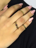 Doğal Taşlı 3'lü Garnet (Lal) Doğal Taşlı Zincir Modelli Kadın Ayarlanabilir Yüzük Seti euy83 thumbnail 1