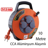 Plastik Kapaklı Mini Seyyar Makaralı 3x1.5 mm CCA Monofaze Uzatma Kablosu 4 Priz TTR Kablo 10 Metre thumbnail 3