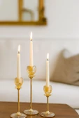 Altın Renkli 3'lü Kristal Cam Mumluk Seti & Altın Dekoratif Şamdan Takımı thumbnail 3