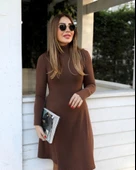 MDB Kadın Uzun Kollu Balıkçı Yaka Salaş Kusa Akrilik Elbise thumbnail 2