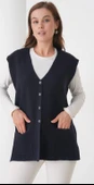 Kadın Anne Büyük Beden Fitilli Yün Triko Yelek - 9