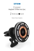 15W Hızlı Manyetik Araç içi Metal Magsafe Kablosuz Şarj Standı ve Telefon Tutucu Simex Copper - 1